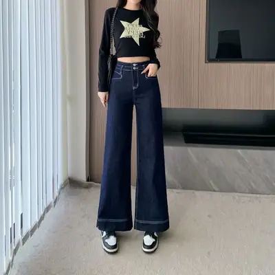 Women Wide Leg Pants Tummy Control Slimming Korean Style