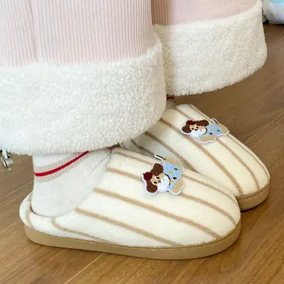 Autumn Winter Striped Furry Cotton Sippers for Women