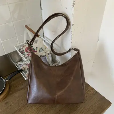 Brown Leather Shoulder Tote Bag for Women