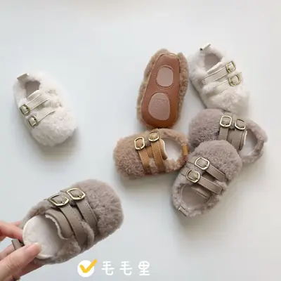 6-18 Months New Winter Baby Toddler Shoes for Men and Women Fleece-Lined Warm Furry Shoes Soft Sole Velcro Shoes