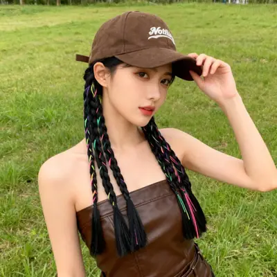 Integrated Baseball Cap with Multi-Braided Sweet Cool Spicy Girl Braids Ponytail New Boxing Wig Headgear