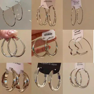 Minimalist Silver Needle Round Hoop Earrings Simple Fashion Commuter Personality Versatile Earrings Light Luxury High-End Earrings