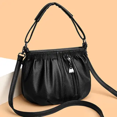 Black Retro Soft Leather Shoulder Bag for Women 2026