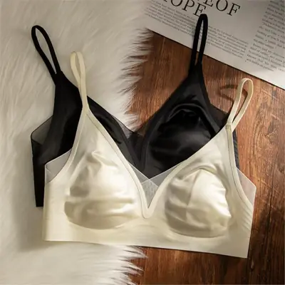 Cynl French Seamless Satin Intimates for Women 2025 New Hot Style Summer Thin Style Big Breasts Showing Small Cool Breathable Bra