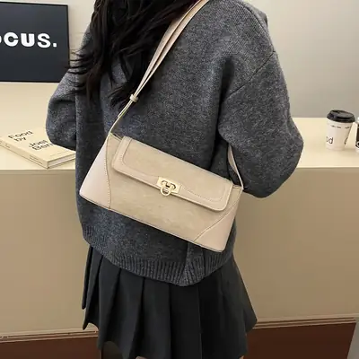 Women Crossbody Bag Beige French Luxury Textured
