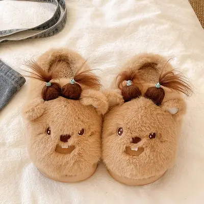 Cute Cartoon Furry Cotton Slippers for Women