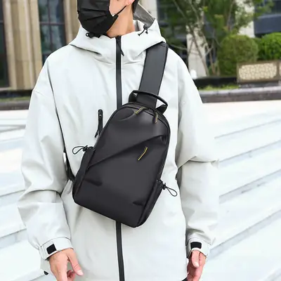 Men's Black Crossbody Sports Bag Large Capacity