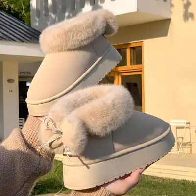 Winter Wool Slippers for Women Brown High-Top