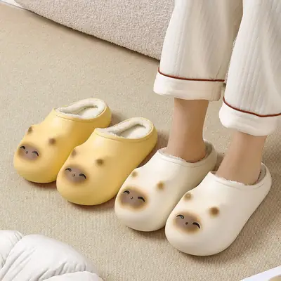Cute Cat Design Cotton Slippers Women Winter Warm