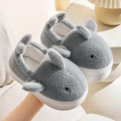 Whale Fur Slippers for Kids Girls Winter Warm