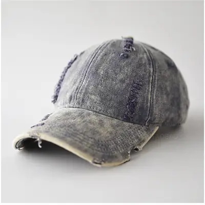 Men Distressed Plain Baseball Cap with Distressed Brim