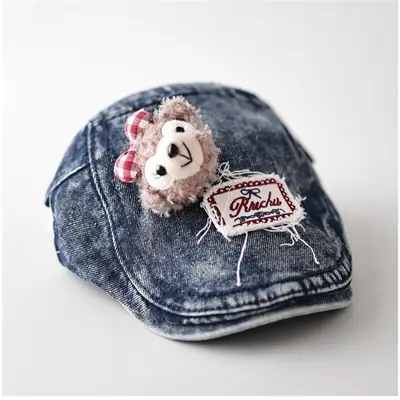 Bear Patch Denim Cap for Women New Autumn Cute Soft Sweet Casual Versatile Baseball Cap