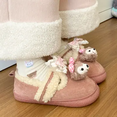 Cute Bear Lined Boots for Girls Winter Warm