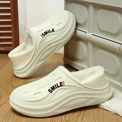 Men's Cotton Slippers, New Winter Model, Indoor Non-Slip, Fleece-Lined, Cotton-Padded Home Shoes, Couple's Waterproof Closed-Back Cotton Shoes, Wholesale
