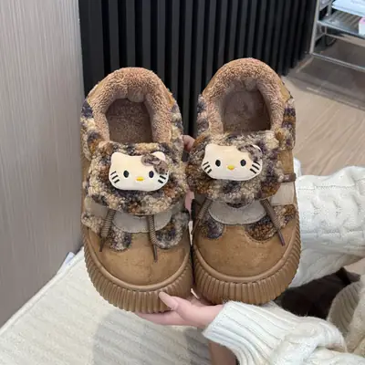Nanbowan Cartoon Cat Fleece Lined Winter Slippers Women