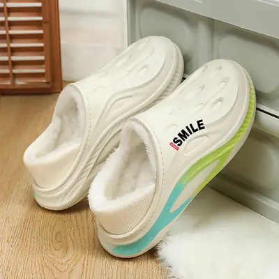 Couple's Cotton Shoes 2025 Winter New Style Men's and Women's Fleece-Lined Home Casual Closed-Back Cotton Shoes Non-Slip Home Slippers with Extra Cotton
