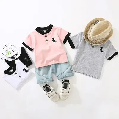 Kids Korean Style Short Sleeve Polo Shirt & Shorts Set