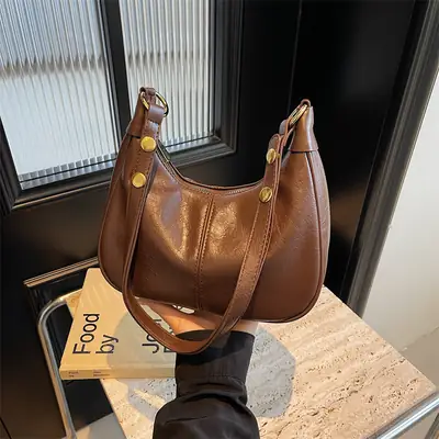 Women's Brown PU Leather Shoulder Bag Autumn Winter