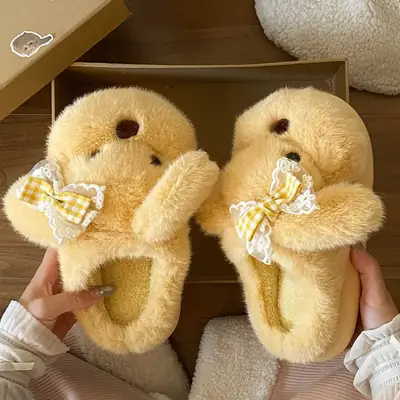 2025 Cartoon Bow Stuffed Cotton Slippers for Girls