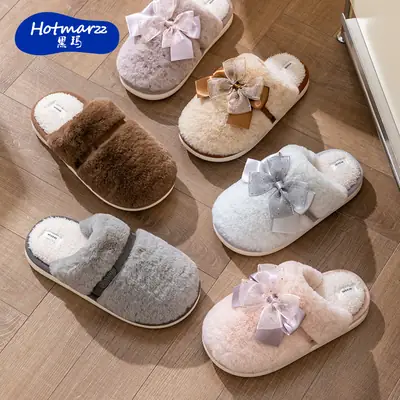 Women Grey Thick Cotton Slippers Winter Warm Indoor