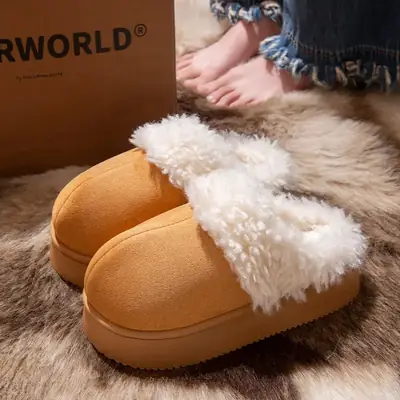 Women's Fleece Lined Winter Slippers Black Brown