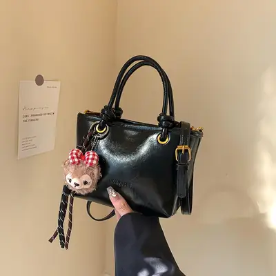 2025 Black Leather Bucket Bag for Women