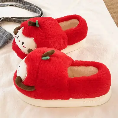 Women's Green Apple Plush Warm Slippers