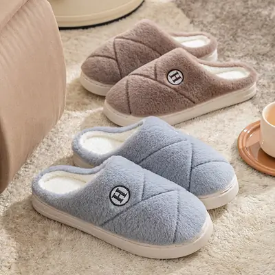 Women's Grey Cotton Slippers for Winter Indoor