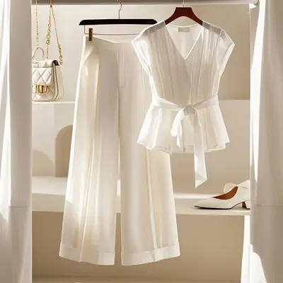 French White 2-Piece Women Suit Summer 2025