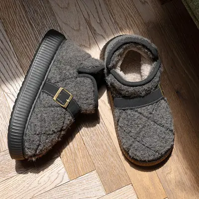 Women Warm Plush Fleece Lined Mules Shoes Brown