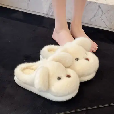 Soft Plush Dog Toe Shoes for Women Winter Home Warm