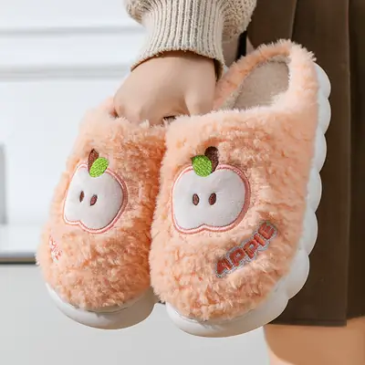 Women's Cartoon Apple Cotton Warm Slippers Winter