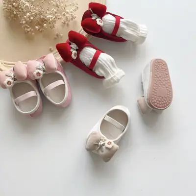 2026 New Korean Style Baby Toddler Shoes, Non-Slip, Elastic, Anti-Fall, Spring and Autumn Bow-Knot Princess Shoes