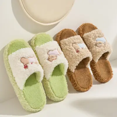 Furry Plush Slippers Women Winter Indoor Non-Slip