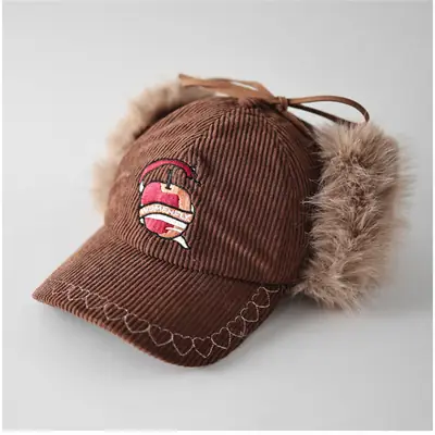Women Maroon Embroidered Windproof Cap Winter Warm Ear Protection
