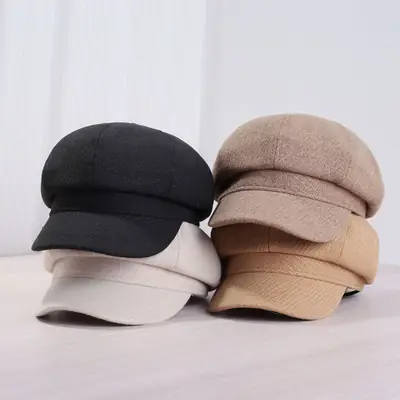 Women's Japanese Korean Cap Beige Tan Black