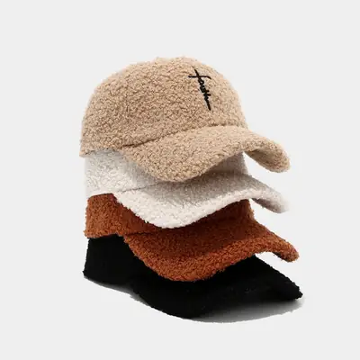 Black Wool Embroidered Baseball Cap for Women