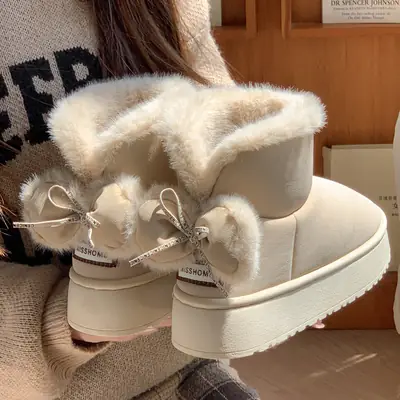Thick-Soled Cotton Slippers with Heels for Women, High-Heeled Indoor Home, Cute Girly Slippers, Winter Warm Cotton Shoes for Going Out