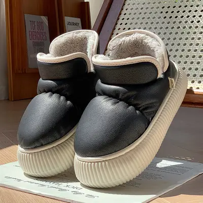 New High-End Waterproof Pu Versatile Cotton Shoes for Women in Winter, Fleece-Lined, Warm, Thick-Soled, Height-Increasing, Non-Slip, Full-Wrap Maternity Shoes