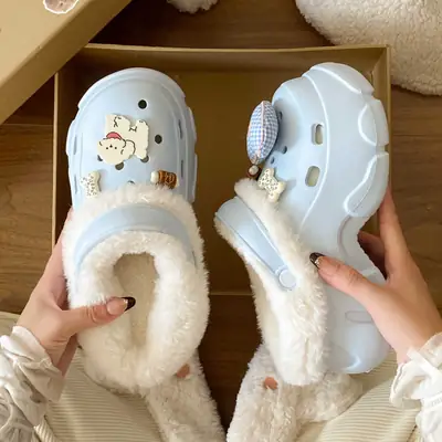 Winter Warm Cartoon Slippers Women Cotton Outerwear