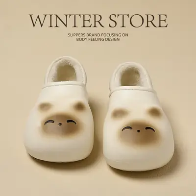 Cat Head Slippers, Cotton Shoes for Women, Winter Outerwear, Cartoon Waterproof, Non-Slip, Anti-Fouling, Plush, Warm Cotton Slippers for Women, Wholesale