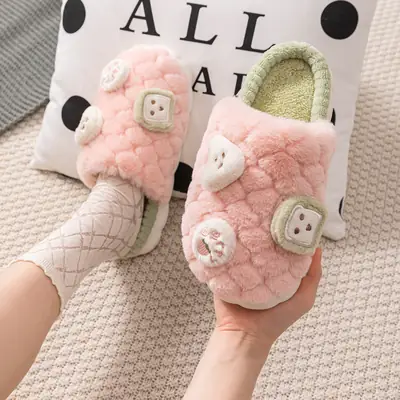 Women Cotton Plush Slippers Pink Green 2023