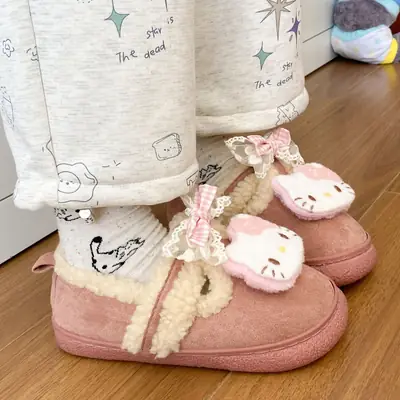 Winter Bow Embroidered Soft Slippers for Women