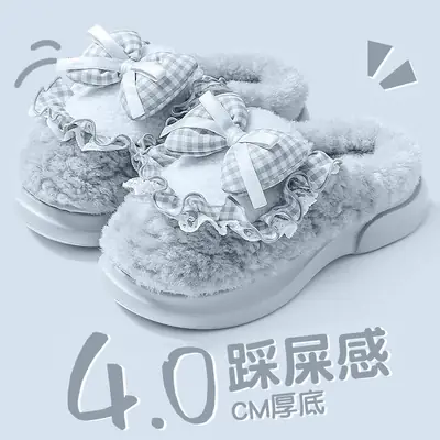 Women Pink Bow Slippers 2025 Warm Anti-Slip