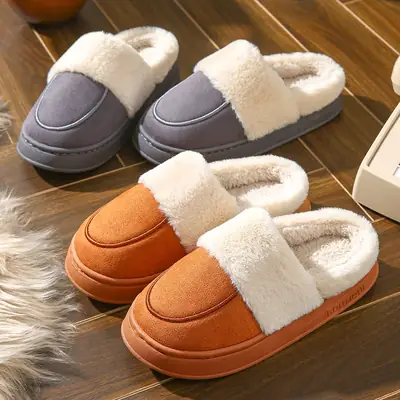 Warm Furry Slippers for Men Women Winter Indoor Home