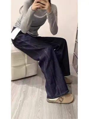 American Style Dark Blue Wide Leg Jeans 2025