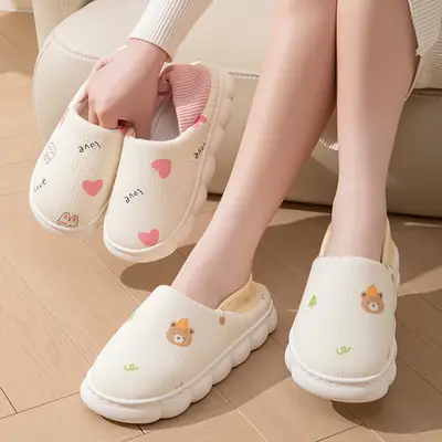 Cartoon Confinement Shoes Cotton Slippers for Women Autumn and Winter Cute New Home Indoor Non-Slip Home Warm Cotton Slippers for Women Winter