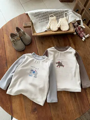 Baby Velvet Cartoon Shirt Winter Warm Long Sleeve