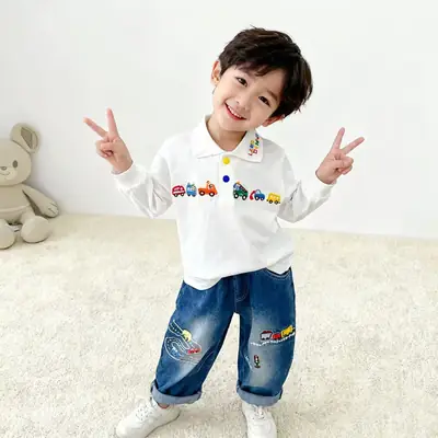 Boys Embroidered Polo T-Shirts Light Blue 26 Spring