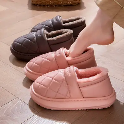 Pink Quilted Slip-On Winter Shoes for Women